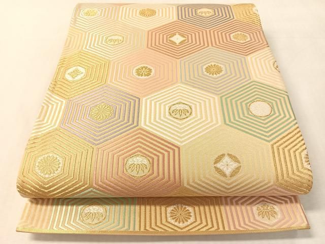 平和屋着物●六通柄袋帯 唐織 亀甲花文 金糸 正絹 逸品 CABL0196vp