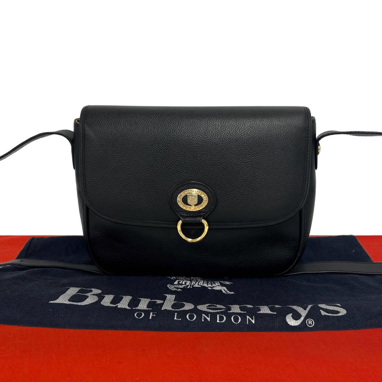 極 美品 袋付き Burberrys バーバリーズ ヴィンテージ ノバチェック 柄 シャドーホース ロゴ 金具 レザー 本革 ショルダーバッグ 黒 21763