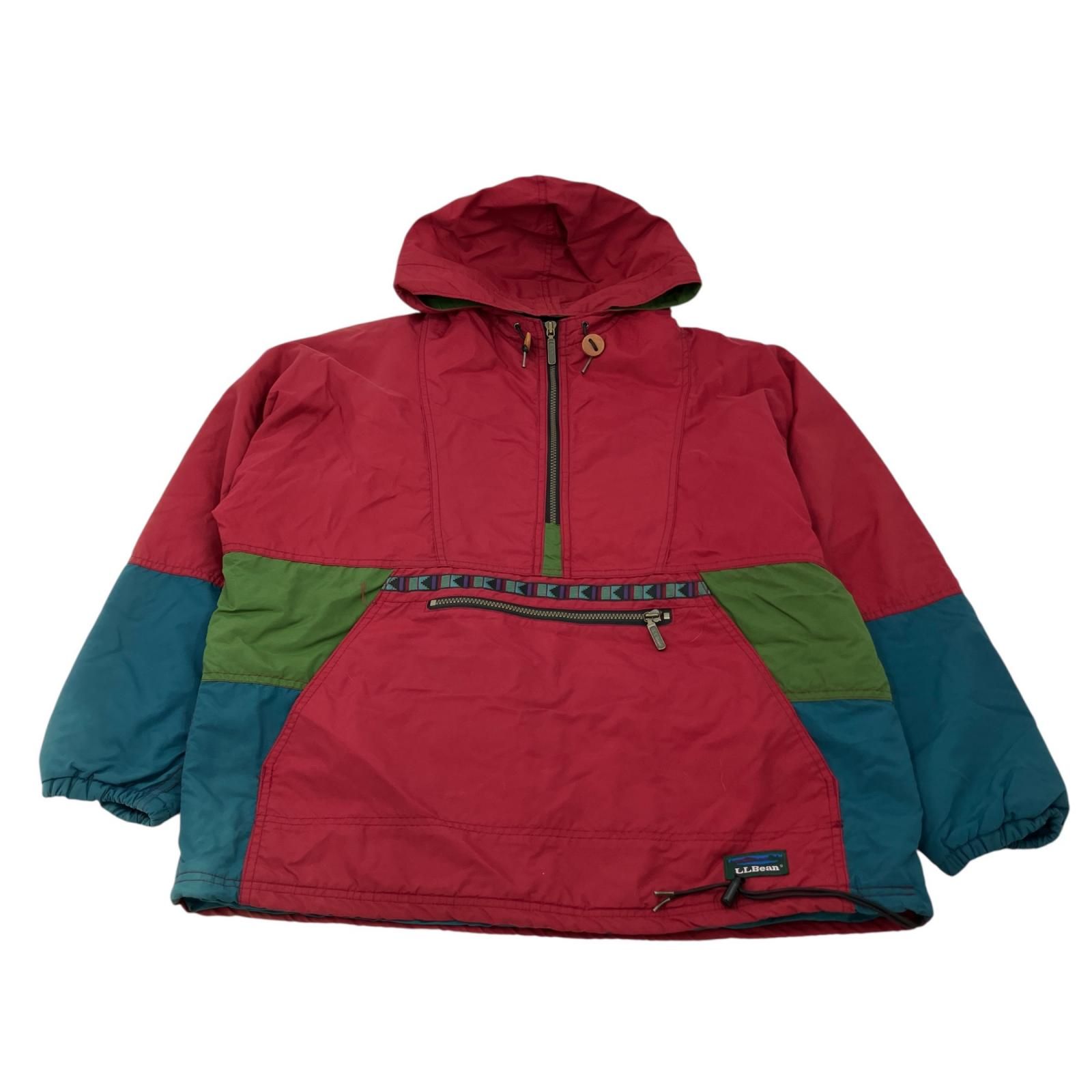 △ エルエルビーン L.L.Bean アノラック パーカ レディース M レッド ジャケット ハーフジップ チロリアンテープ シンサレート 80s アメリカ製 ヴィンテージ 古着