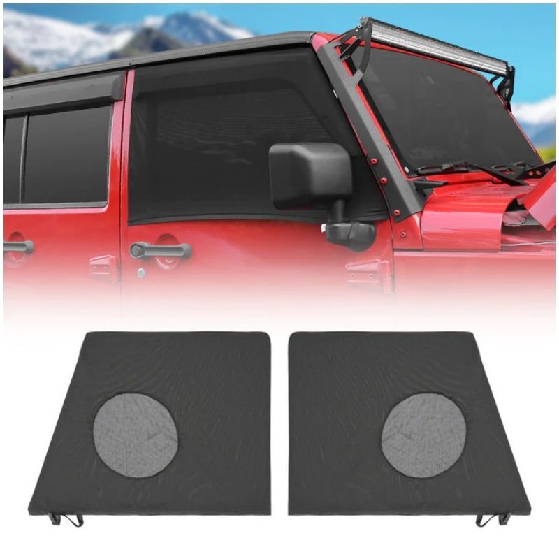 送料無料 Jeep JK/JL/JT対応 フロントサイドウィンドウ サンシェード 左右2枚セット ナイロン製 はめ込み式 遮光 日よけ 車内アクセント