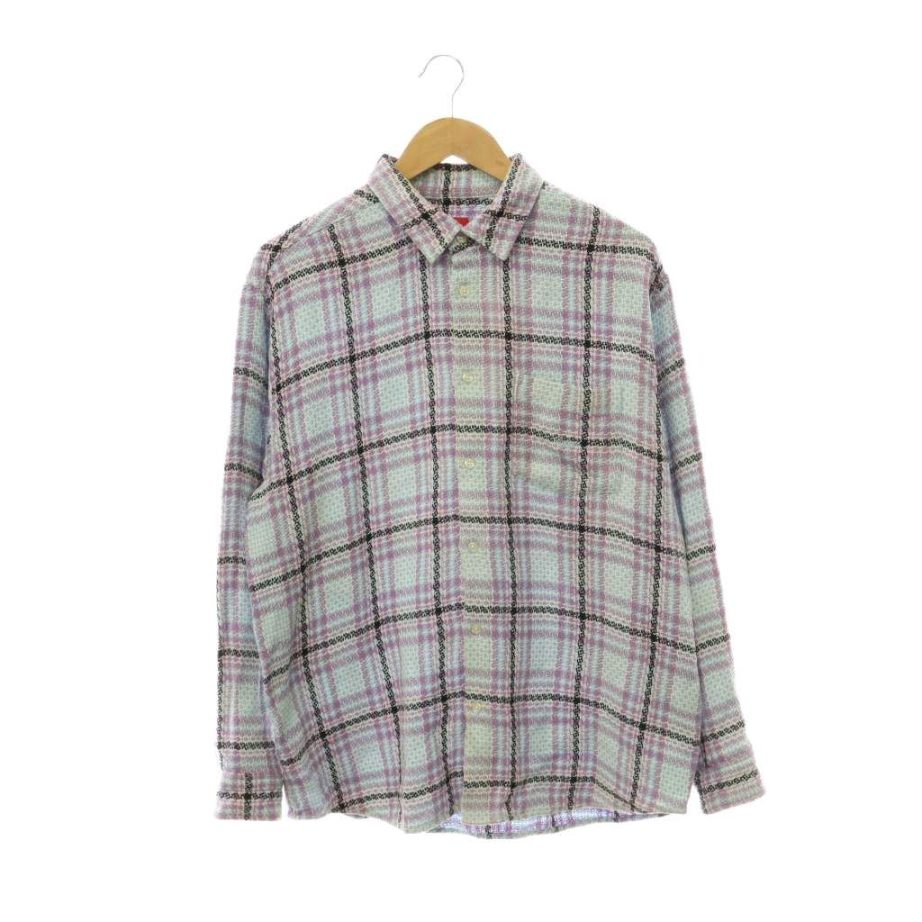 シュプリーム SUPREME Basket Weave Plaid シャツ バスケット ウィーブ チェック コットン 長袖 M ラベンダー ライトブルー /HS ■OS