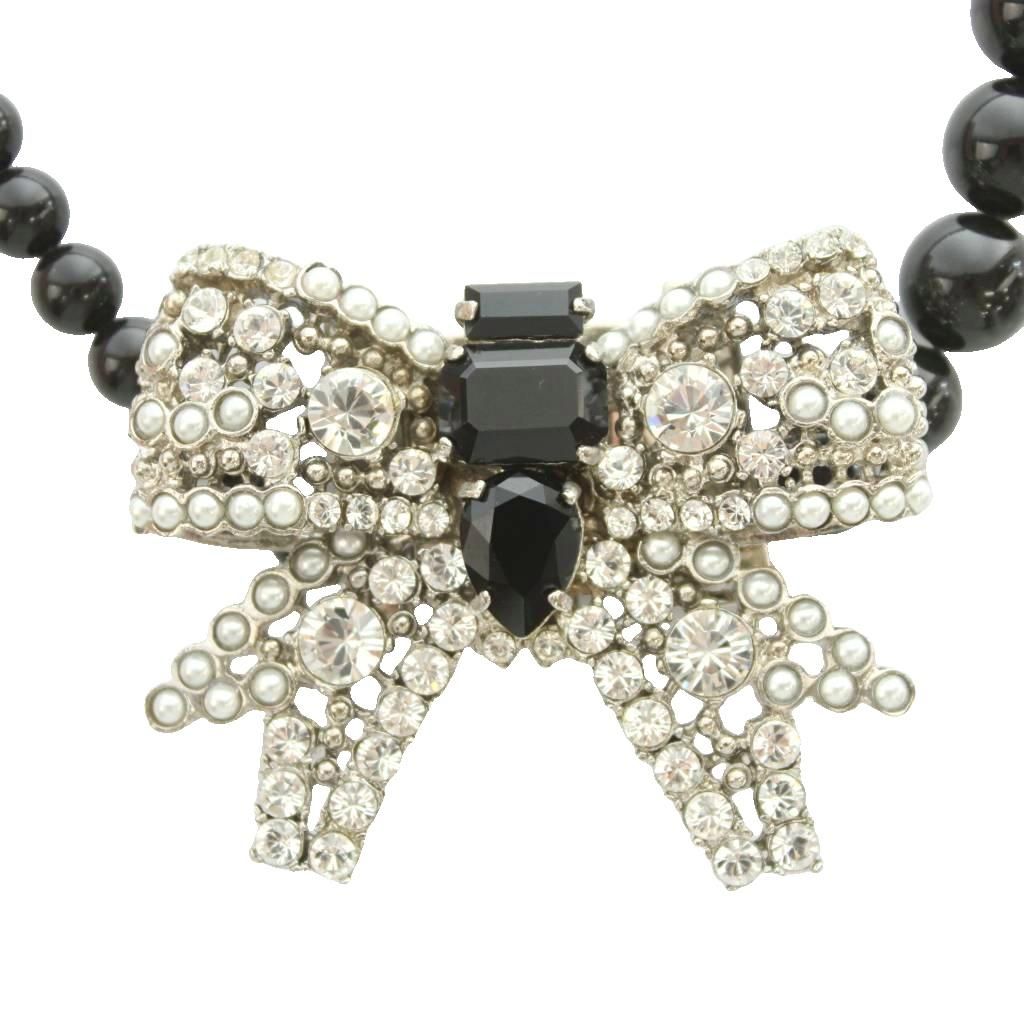 ミュウミュウ miumiu リボンビジューネックレス TU 黒 ブラック シルバーカラー 5AJI70 /MI ■OS ■OH