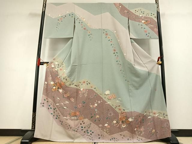 平和屋着物●訪問着　作家物　御所車花文　金彩　正絹　逸品　AABL2857fy