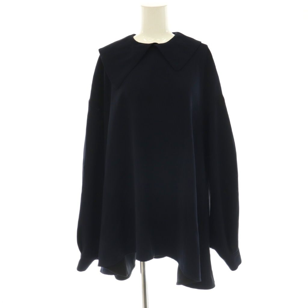 エンフォルド ENFOLD PEダブルクロス アシンメカラーBLOUSE ブラウス プルオーバー 長袖 38 ネイビー /HK ■OS