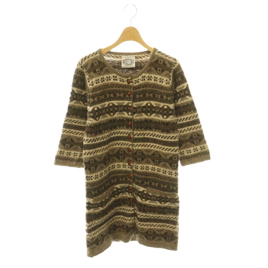 ジャミーソンズ jamieson's 総柄ニットロングカーディガン ウール 七分袖 モカ 茶 ブラウン /HS ■OS
