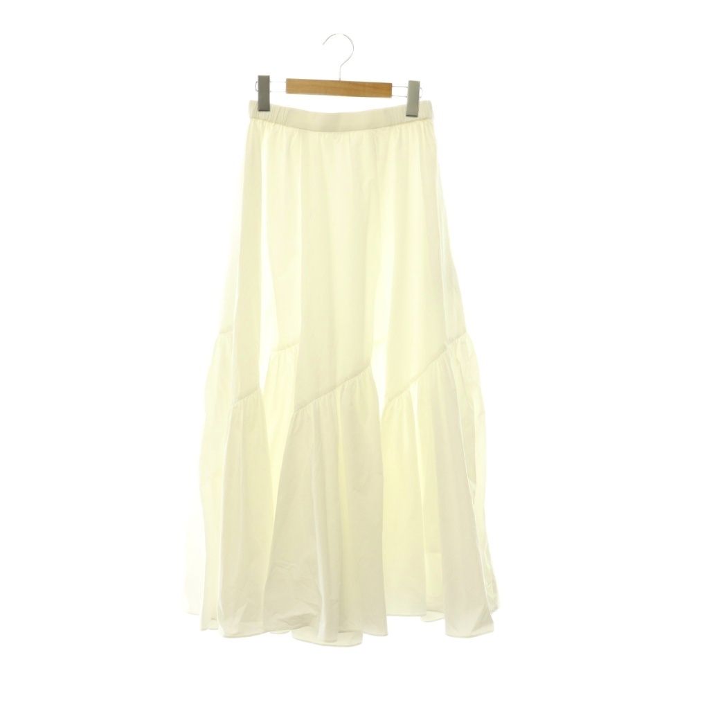 アルアバイル allureville 25SS バイヤス切替ギャザースカート フレア ナイロン ロング 2 白 ホワイト /HS ■OS