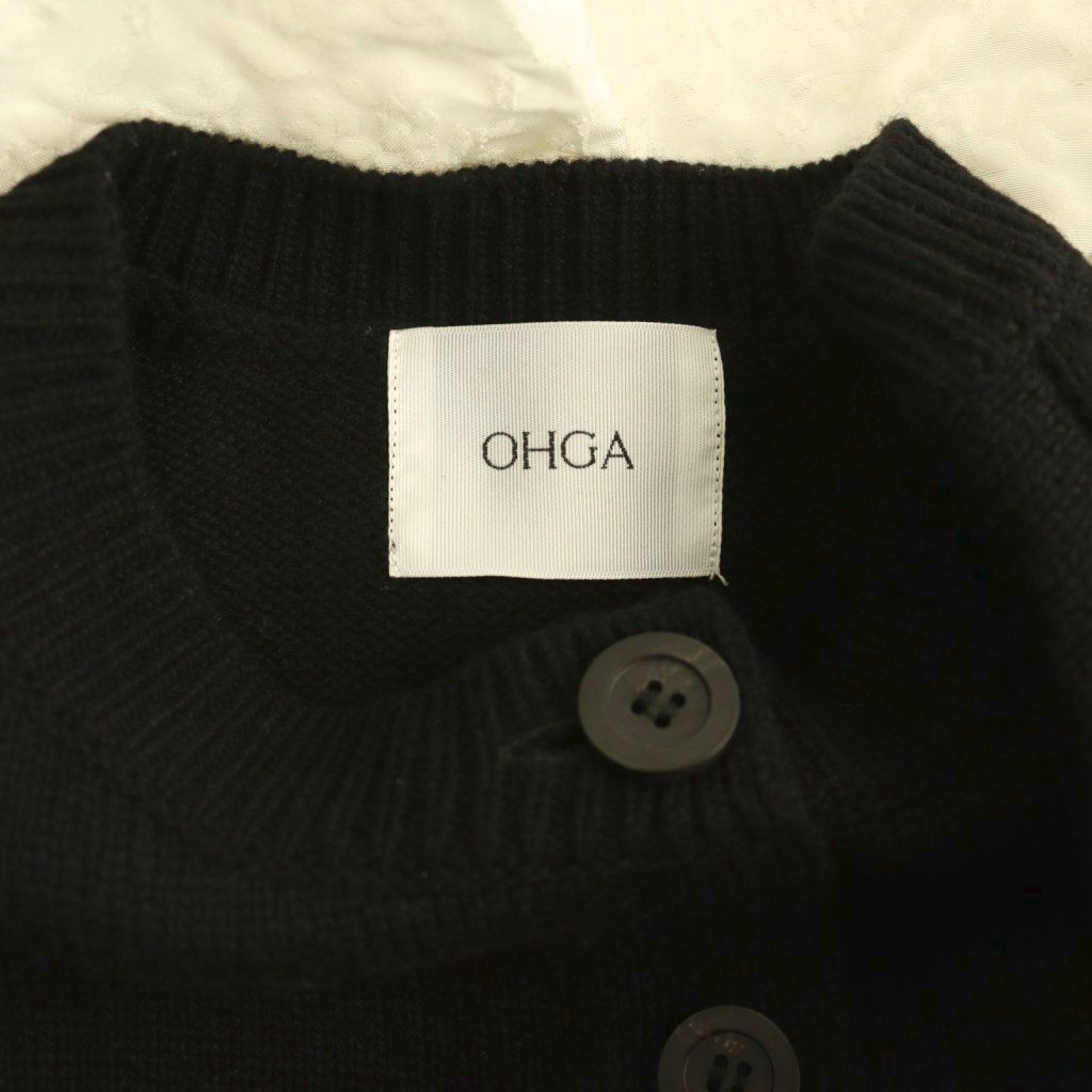 オーガ OHGA DOCKING KNIT カーディガン ドッキングニット 異素材切替 ウール 長袖 F 黒 ブラック /HS ■OS