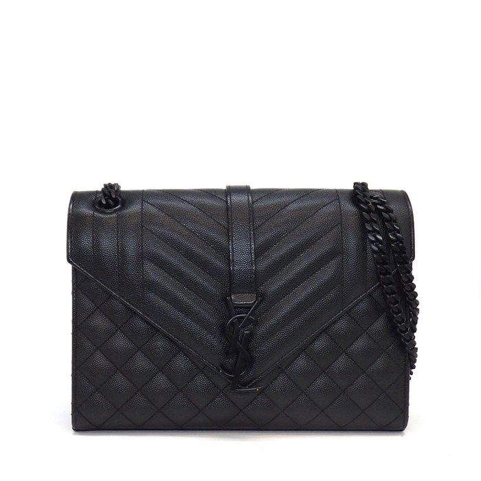 サンローラン SAINT LAURENT ショルダーバッグ エンヴェロップ ミディアム 428134 グレインドプードルレザー ブラック金具 【中古】
