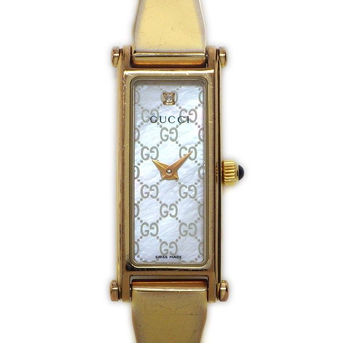 グッチ GUCCI 腕時計 ブレスウォッチ 1500L ホースビット レクタンギュラー 1ポイント ダイヤモンド GG柄 ホワイトシェル 文字盤 GP クオーツアナログ 【中古】