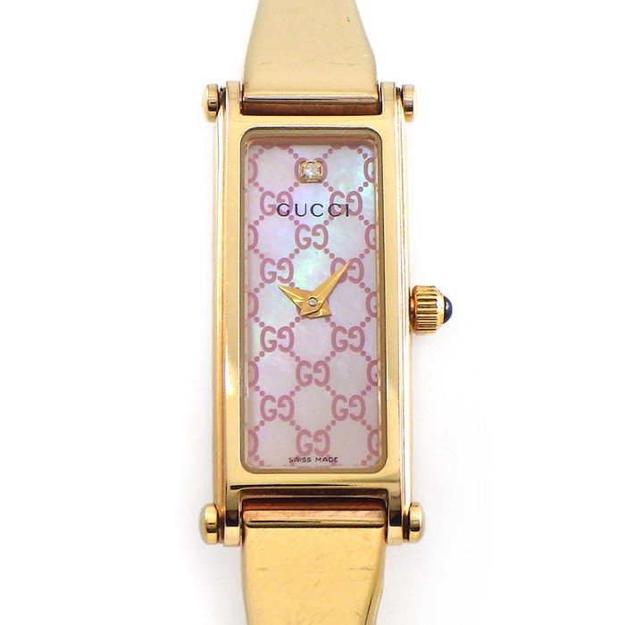 グッチ GUCCI 腕時計 ブレスウォッチ 1500L バングル ホースビット 1ポイント ダイヤモンド レクタンギュラー GGロゴ ピンク マザーオブパール文字盤 ピンクGP クオーツアナログ 【中古】