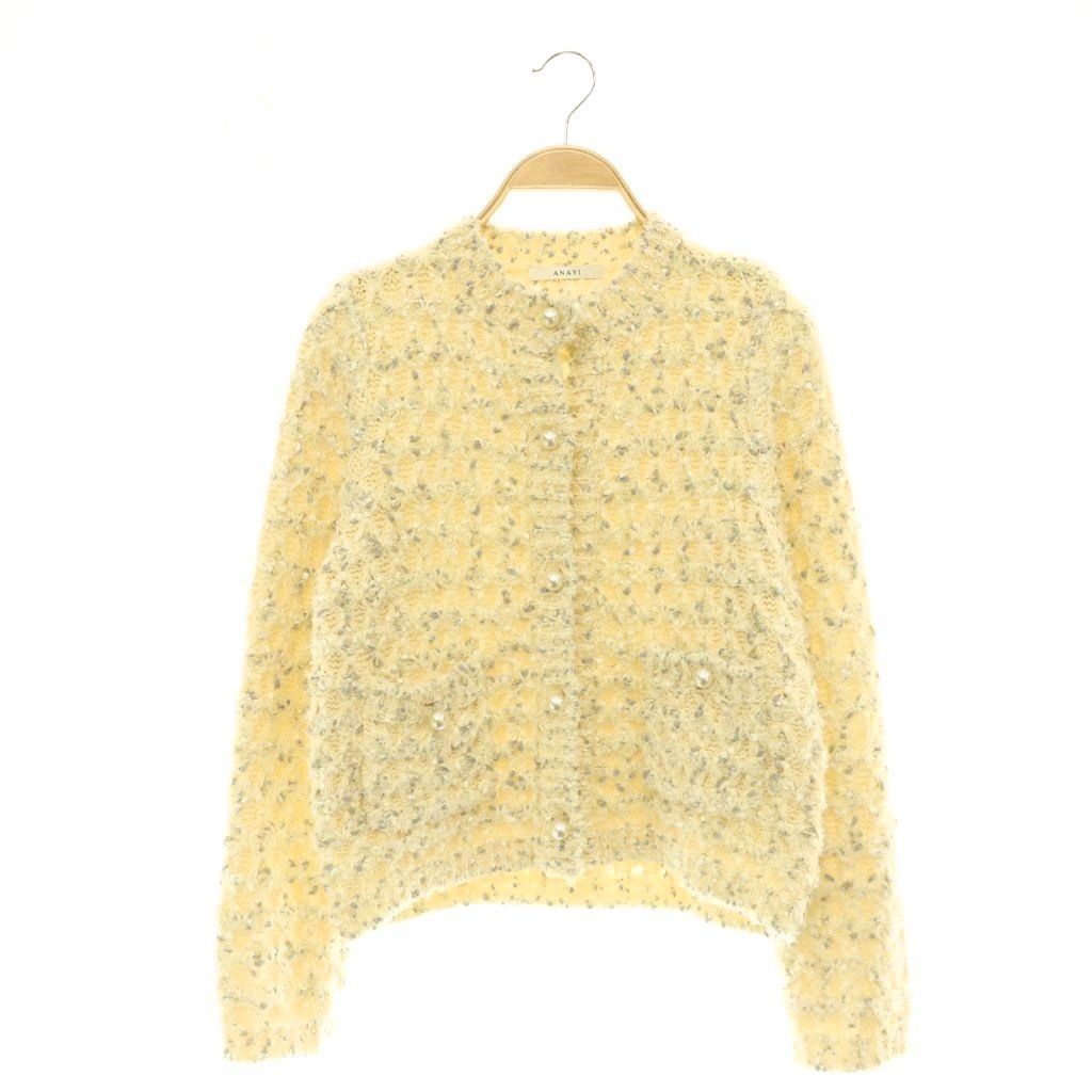 アナイ ANAYI 24AW リボンアーガイルツイード カーディガン ニット 38 アイボリー /HK ■OS