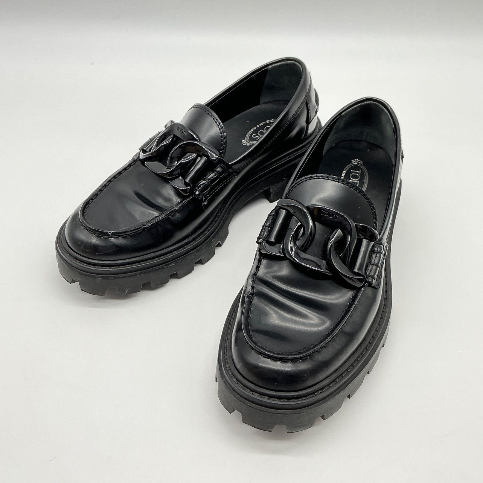 TOD’S トッズ KATE ケイト ローファー レザー 36 レディース ブラックチェーン ラバーラグソール 厚底 【中古】ABランク　6_298 22,869円