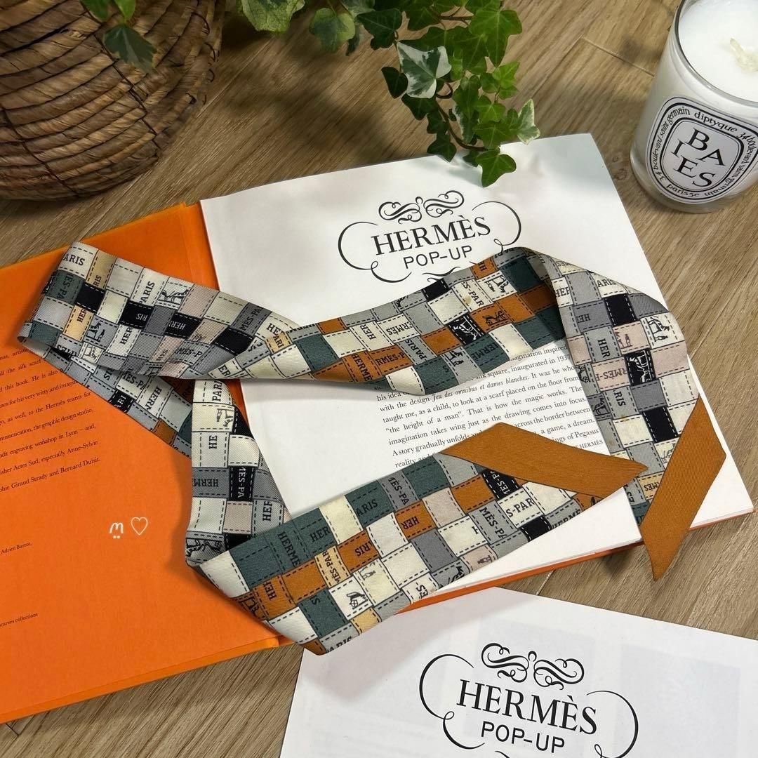 HERMESエルメス ツイリー ボルデュックリボンチェック シルクスカーフ