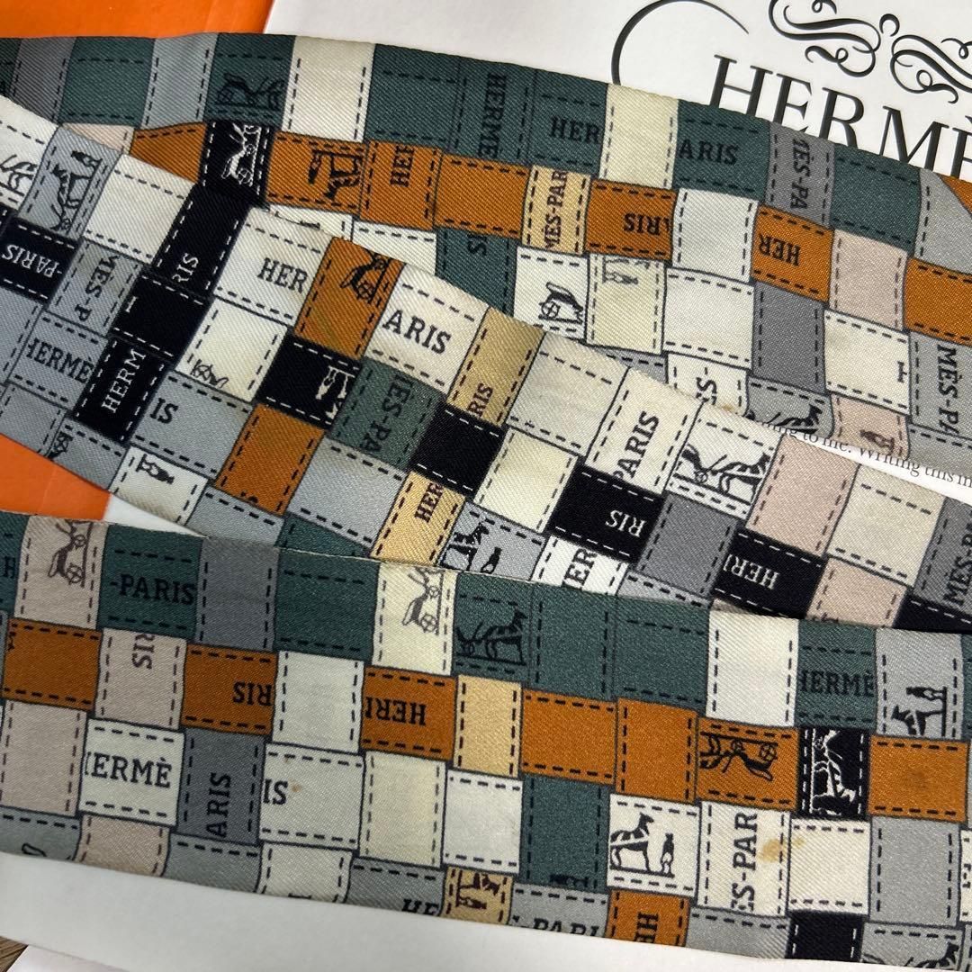 HERMESエルメス　ツイリー　ボルデュックリボンチェック　シルクスカーフ HERMESエルメス ツイリー ボルデュックリボンチェック シルクスカーフ