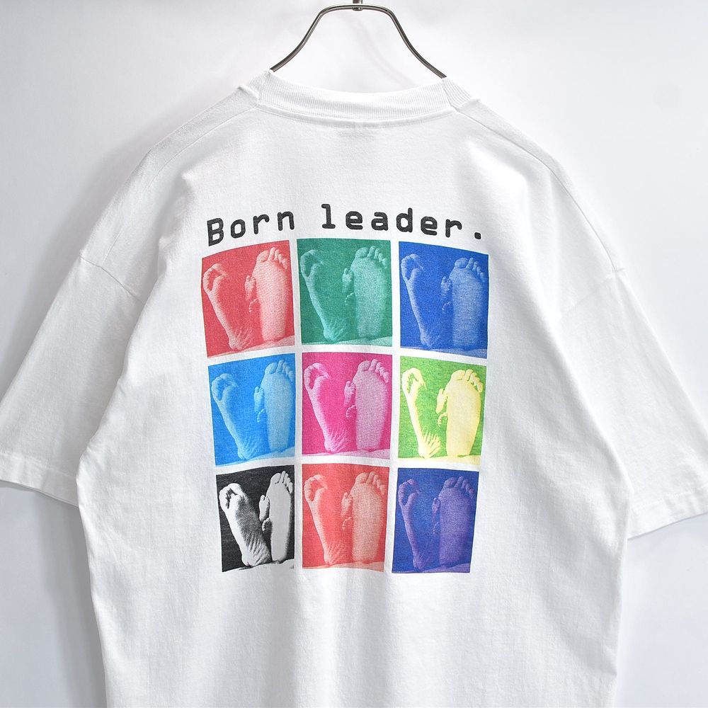 90s SCREEN STARS FRUIT OF THE LOOM Born leader カラフル足裏 ポップアート クルーネック 半袖Tシャツ 白 USED ヴィンテージ ビンテージ 古着 メンズ L