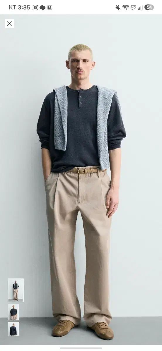 ZARA origins リネン ウール ボタン ラウンドネック セーター