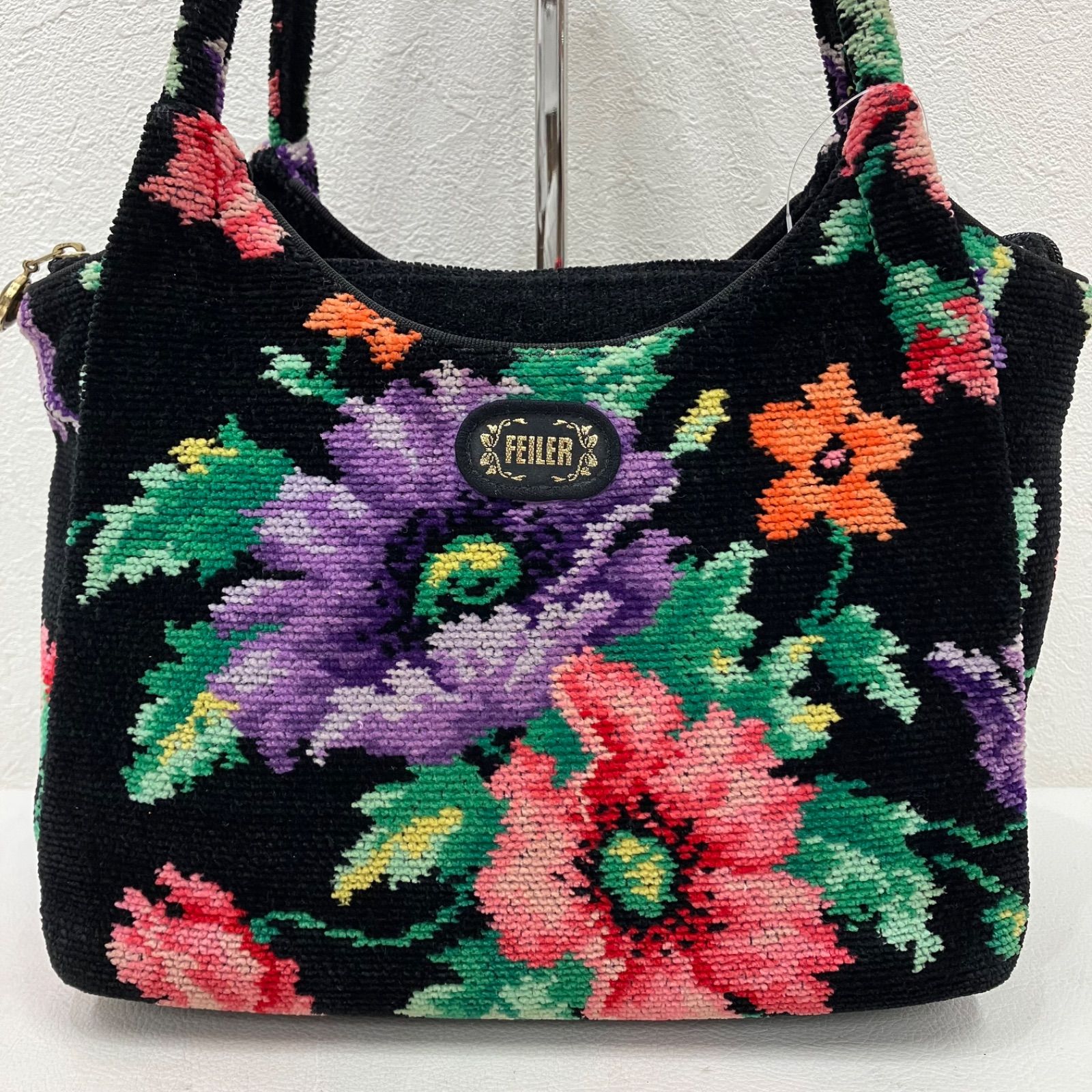 6855 FEILER フェイラー トートバッグ ハンドバッグ ブラック 黒 花柄 