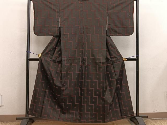 平和屋着物□本場大島紬 幾何学文様 証紙付き 正絹 逸品 BAAX8964mz