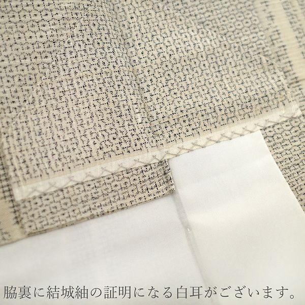 新古品】 結城紬 単衣 着物 未使用 春 秋 正絹 100亀甲 薄ベージュ 黒