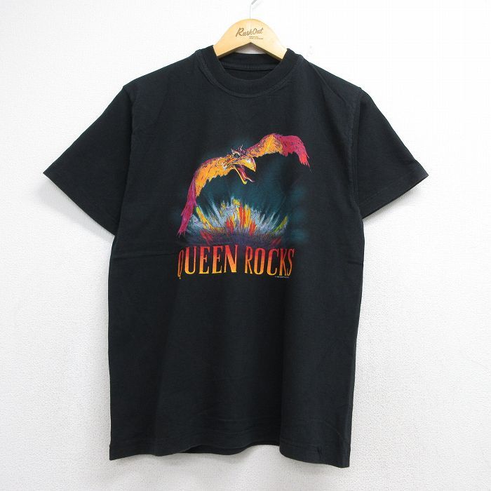 M/古着 半袖 ビンテージ ロック バンド Tシャツ メンズ 90年代 90s クイーン クルーネック ブラック 26jul22