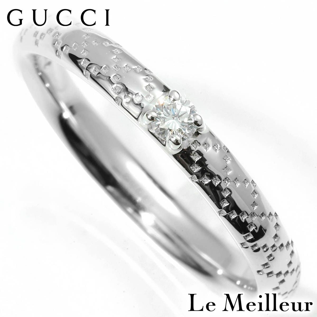 【新品仕上済】 GUCCI ダイヤモンド ホワイトゴールド K18WG ディアマンティッシマ リング 8.5号 レディース 返品OK 47,880円