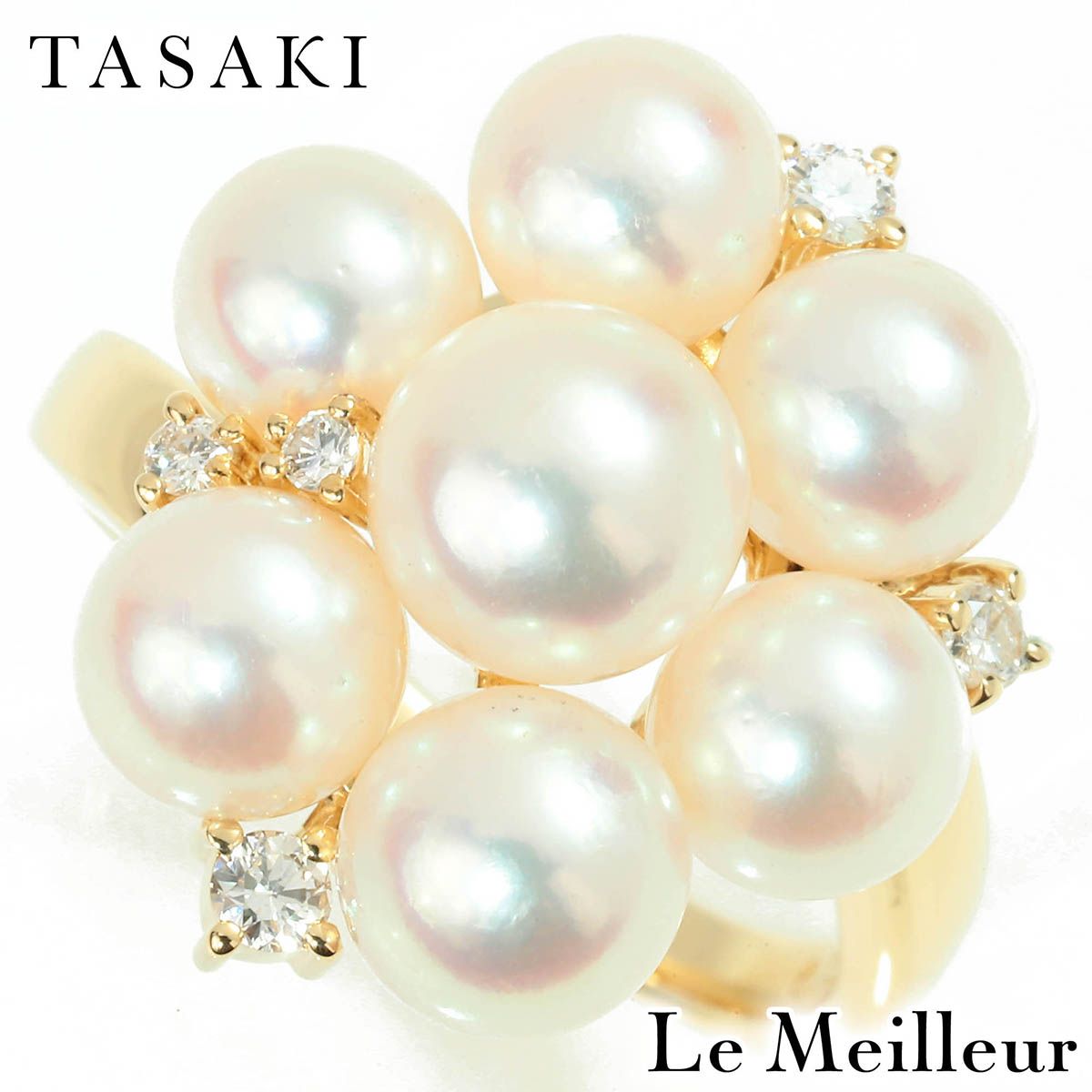 【新品仕上済】 TASAKI アコヤ真珠 5.30〜6.50mm ダイヤモンド イエローゴールド K18YG リング 10号 レディース 返品OK
