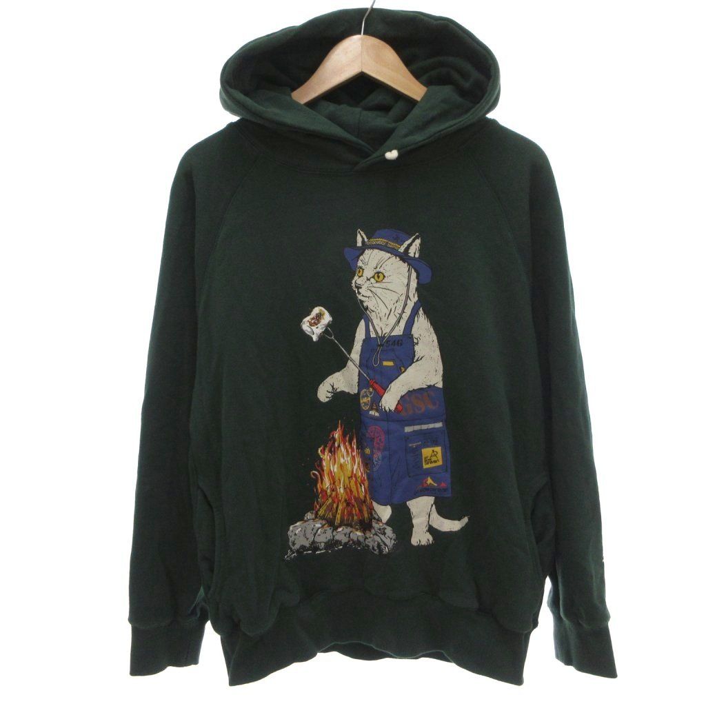 ゴースローキャラバン go slow caravan 美品 スウェット パーカー フーディ 長袖 3 猫モチーフ プリント 緑 グリーン /KB ■ECF007 8,284円