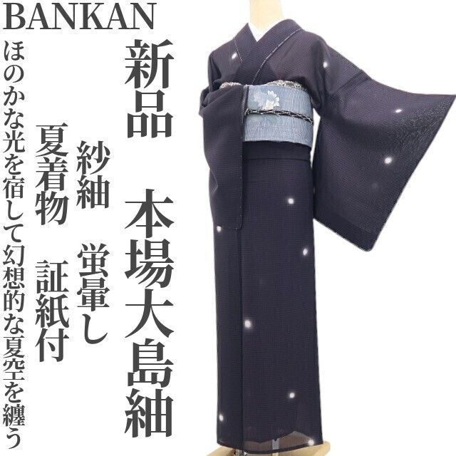 新品・夏本場大島紬】紗紬 BANKAN 蛍暈し 夏着物 正絹 仕付け糸付 証紙