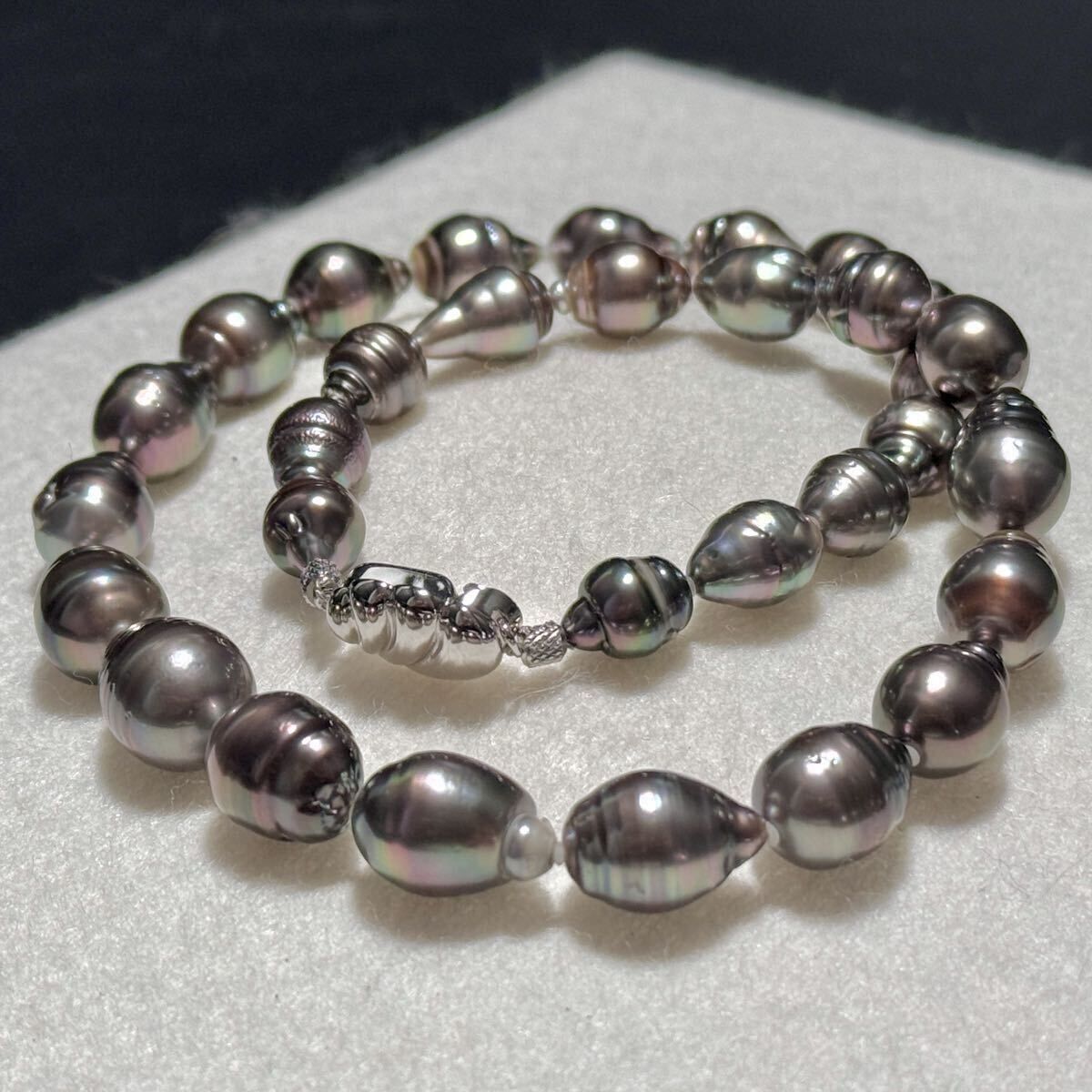 【オーロラ級】黒蝶南洋真珠 ネックレス 8.62〜12.13㎜ 46.0㎝ 53.4g クロチョウ 本真珠 SILVER pearl jewelry necklace 照り◎ SS351