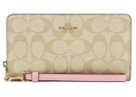 [ＣｏｃｏＬｅｚａ] レディース 長財布 ラグジュアリー シグネチャー ロング ジップ アラウンド ウォレット ラウンドファスナー ストラップ付 アウトレット品 (ライトカーキ×バブルガム) [並行輸入品]pms