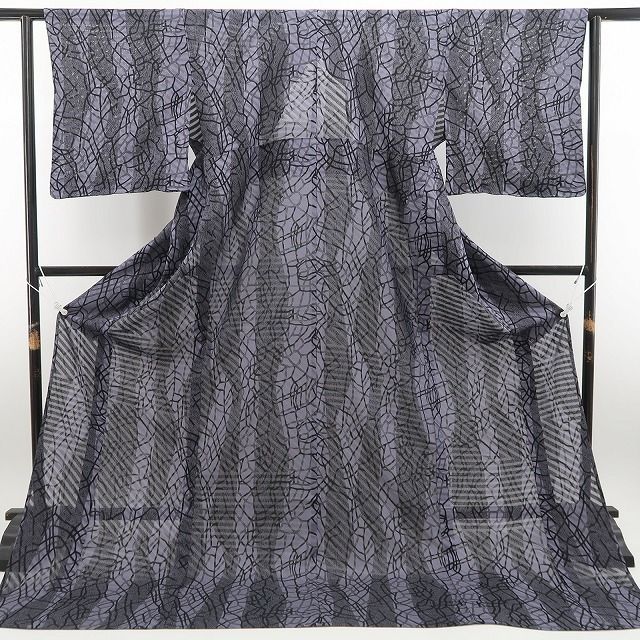 新品・夏小紋】紋紗 斉藤上太郎 落款 お仕立て上がり品 夏着物 仕付け
