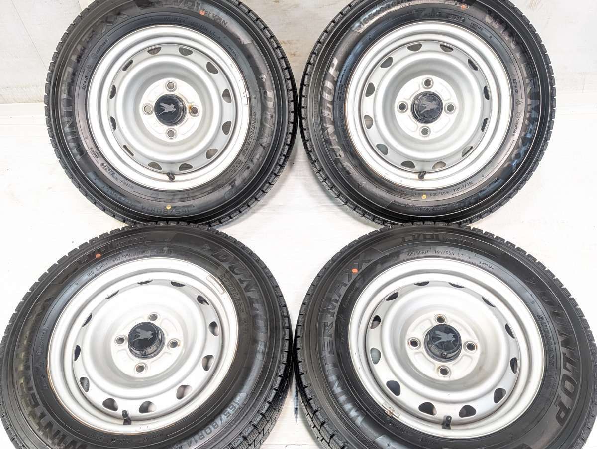165/80R14 97/95Ｎ LT ダンロップ ウィンターマックス LV01 for VAN WEDS キャロウィン K3 14x5.0 114.3-4穴 中古タイヤ スタッドレスタイヤ ホイールセット 4本セット w14260711056