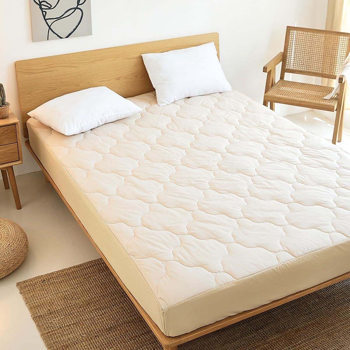 ★新品★COYOLI 日本製 ボックスシーツ ダブル 綿100% パッド一体型 洗える オールシーズン 全周ゴム入り マットレスカバー ベージュ | 全周ゴムで着脱ラクラク・寝返りもズレにくい、ふんわりチクチクしない肌触りで敏感肌や赤ちゃんの肌にもやさしい、通 8,314円