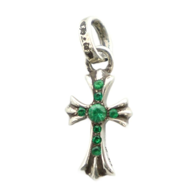 クロムハーツ CHROME HEARTS 925 ベビーファットチャーム パヴェエメラルド パヴェブラックダイヤ PAVE ペンダントトップ アクセサリー シルバー 緑 グリーン /BB