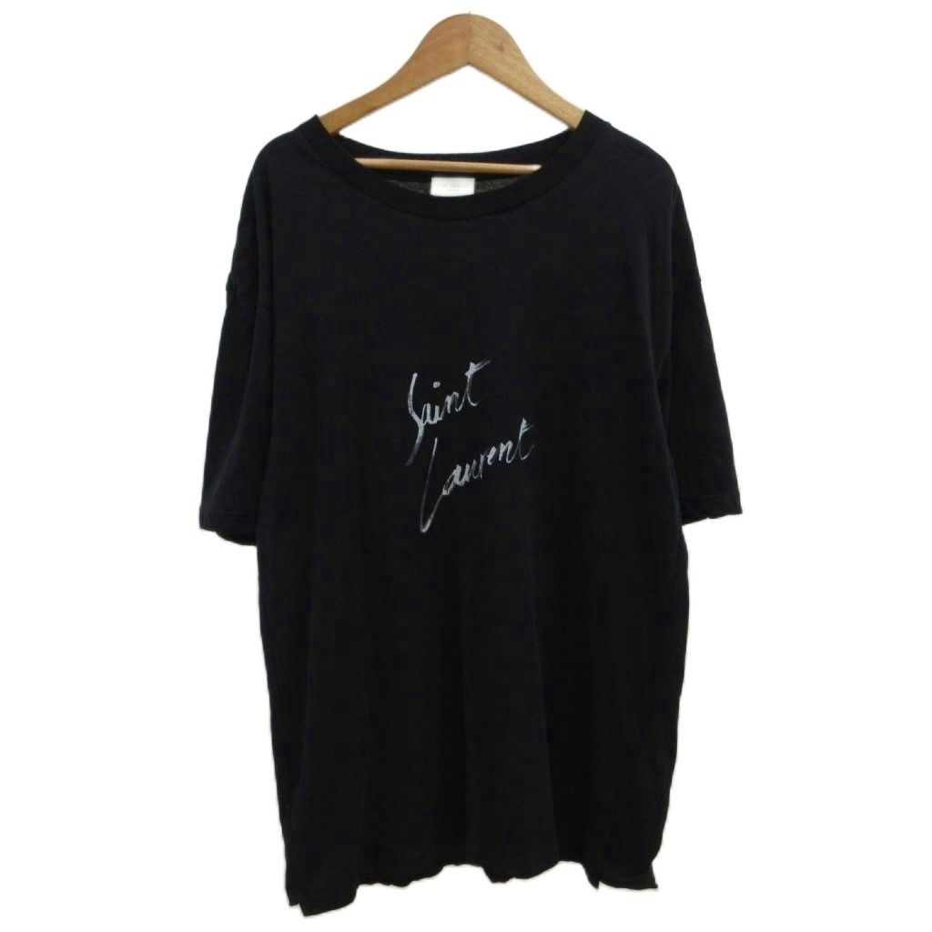 サンローラン パリ SAINT LAURENT PARIS Tシャツ XS 黒 ブラック ロゴプリント 半袖 切りっぱなし カットソー TV12 480406 YB1GN 9787 /PP
