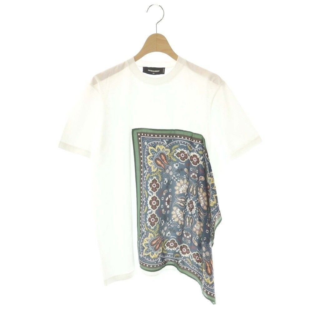 ディースクエアード DSQUARED2 Tシャツ カットソー 半袖 バンダナドッキング ペイズリー柄 XS ホワイト マルチカラー /ES ■GY18