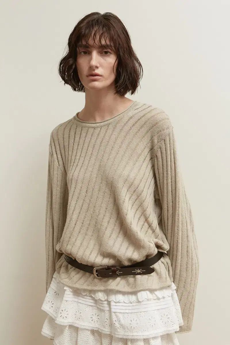 ソール Tシャツ DIAGONAL LOOSE KNIT TOP BEIGE