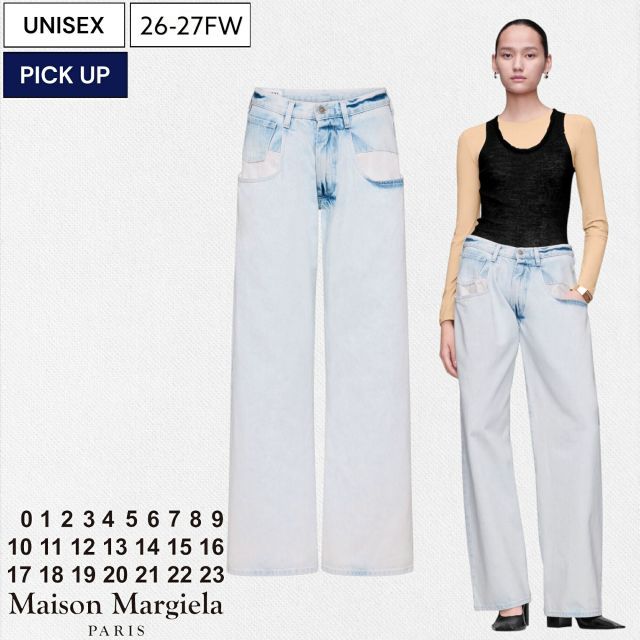【定価133,100円(税込)】 Maison Margiela メゾンマルジェラ クラシックなデニムにヒネリを加えたストレートデニム！スーパーブリーチウォッシュ加工ボーイフレンドデニムトラウザー コントラストポケット ジーンズ インディゴ S51LA01 73,205円