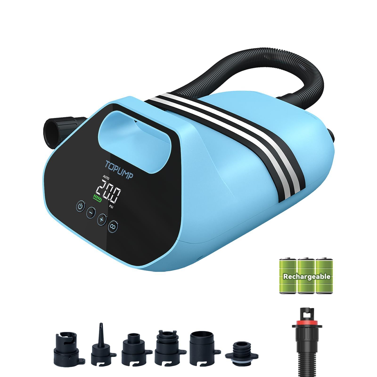 【数量限定】TOPUMP TPS300 高圧電動 SUP ポンプ、20PSI 充電式空気ポンプ | 96.2 Wh、Type-C 急速充電、オートオフ機能、二段階吸排気、ポータブル、コードレス、インフレータブル SUP・カヤック・ボート対応