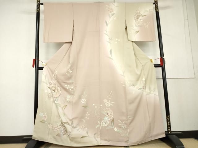 平和屋着物●訪問着　刺繍　枝花文　暈し染め　金糸　金彩　正絹　逸品　AABL4059cs