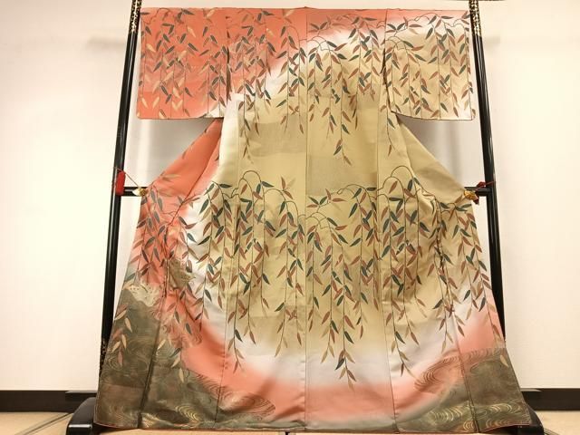 平和屋着物●訪問着 舞蝶文 暈し染め 銀彩 銀通し地 ロング丈 正絹 逸品 AABK8112fy