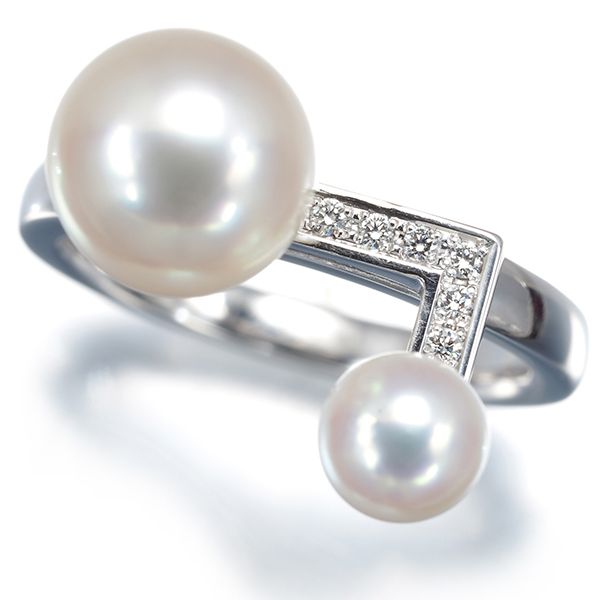 TASAKI タサキ リング パール 真珠 5.4mm/8.6mm ダイヤ ダイヤモンド 0.04ct バランスノート 10号 K18WG #197393 184,000円