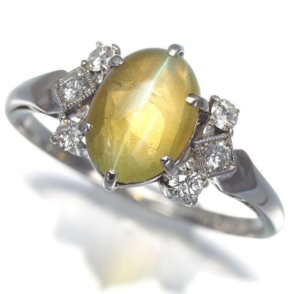 ミキモト リング クリソベリルキャッツアイ 1.85ct ダイヤ ダイヤモンド 9号 Pt #195797