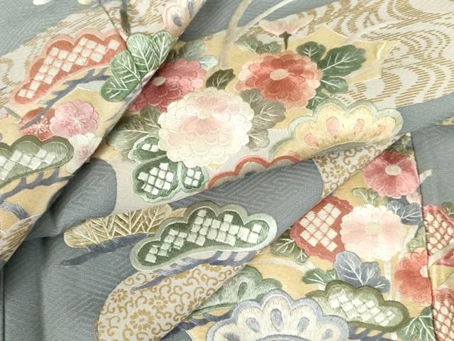 平和屋着物○訪問着 総刺繍 風景花松文 金彩 正絹 逸品 DABI5387op