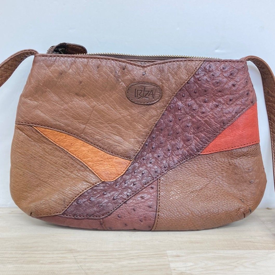 IBIZA/イビザ　希少✨️　オーストリッチ　特殊染め加工　バッグ IBIZA/イビザ ショルダーバッグ パッチワーク オーストリッチ切替