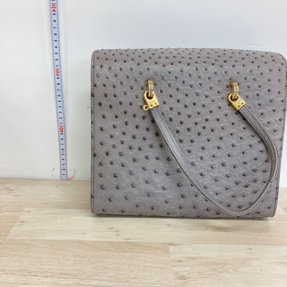 オーストリッチ ハンドバッグ グレー系 ゴールド金具 ダチョウ革 