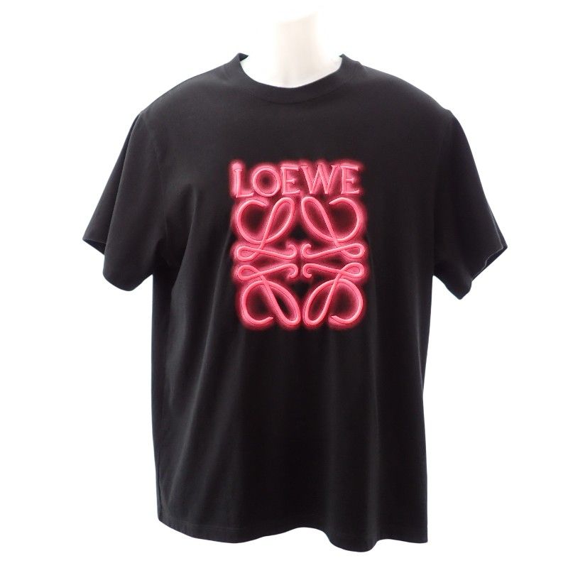 ロエベ LOEWE ネオン アナグラム 刺繍 Tシャツ サイズS H526Y22X12 8964 半袖Tシャツ コットン ブラック ピンク メンズ レディース【中古】【Aランク】