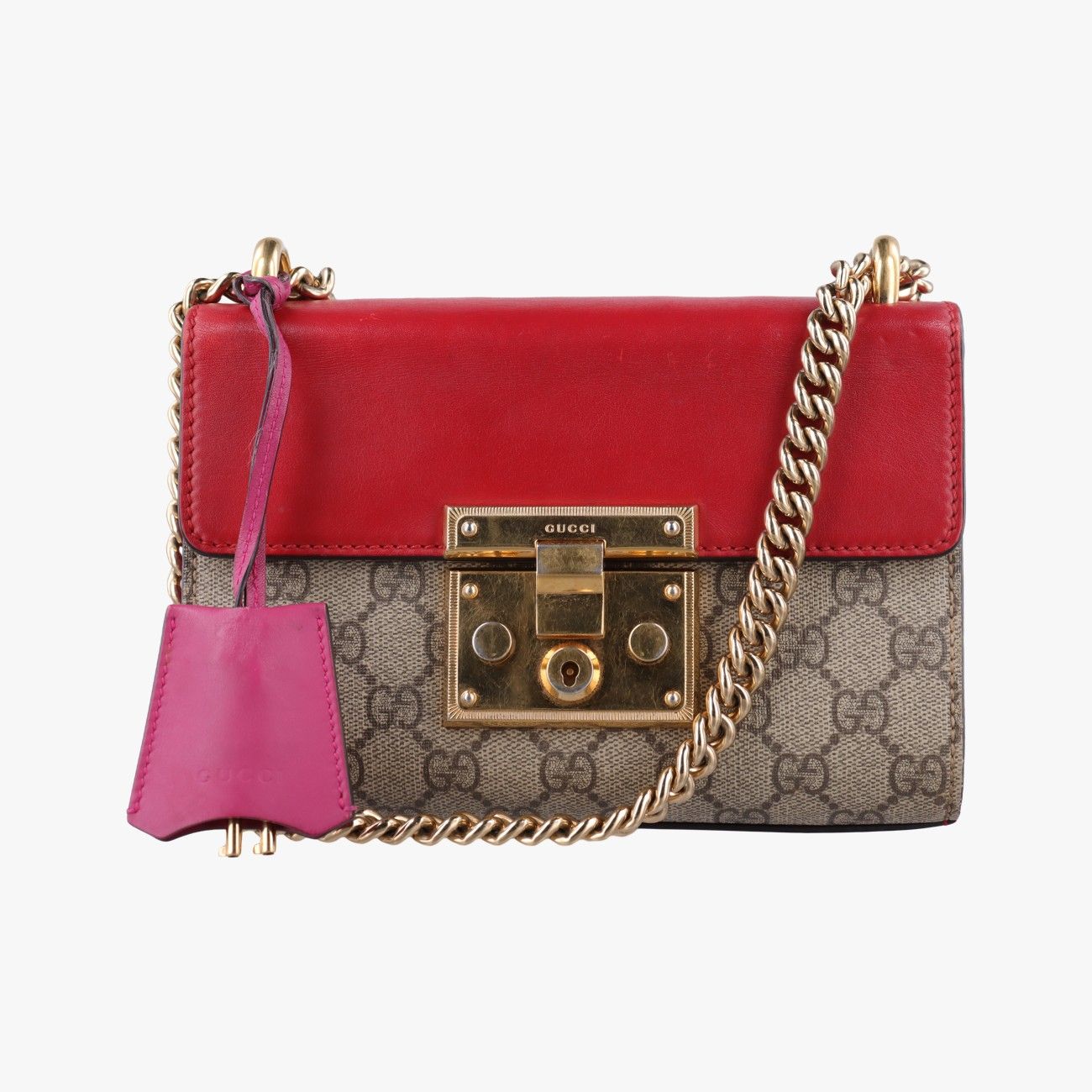 グッチGucciパドロック ベージュ×レッド×ピンク PVCコーティングキャンバス×レザー 409487 H018683326 39,000円