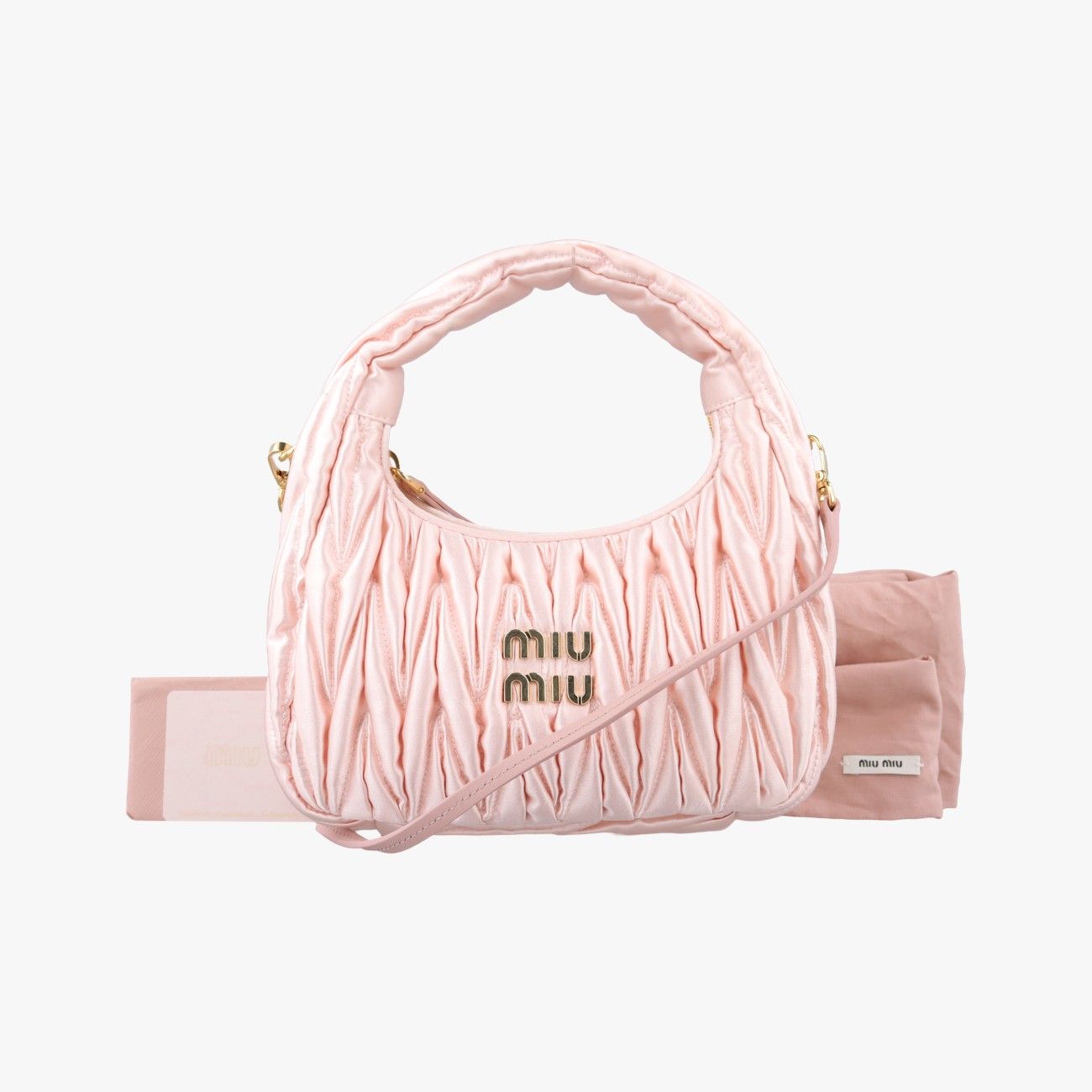 ミュウミュウMiu Miuワンダー マテラッセ ホーボー アラバスターピンク サテン 5BC125
