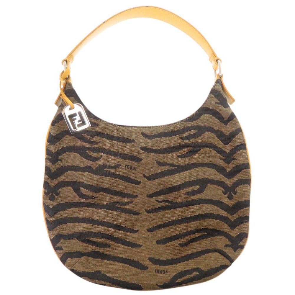美品 フェンディ ゼブラ柄 8BR278 キャンバス ブラウン ショルダーバッグ 茶 0871 FENDI